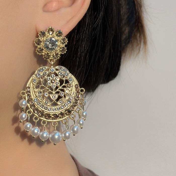 Wholesale Alloy Diamond Pearl Round Earrings JDC-ES-SM011