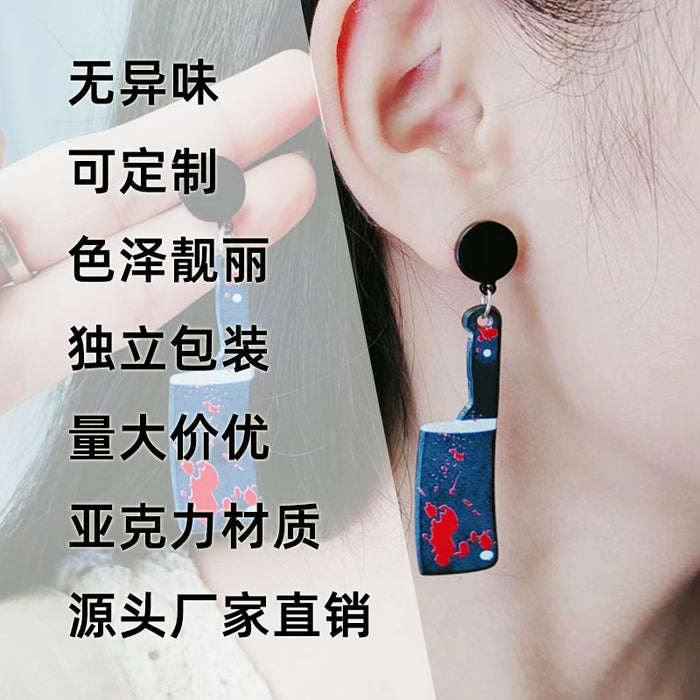 Wholesale Acrylic Printed Blood Color Knife Earrings Personalized   Earrings