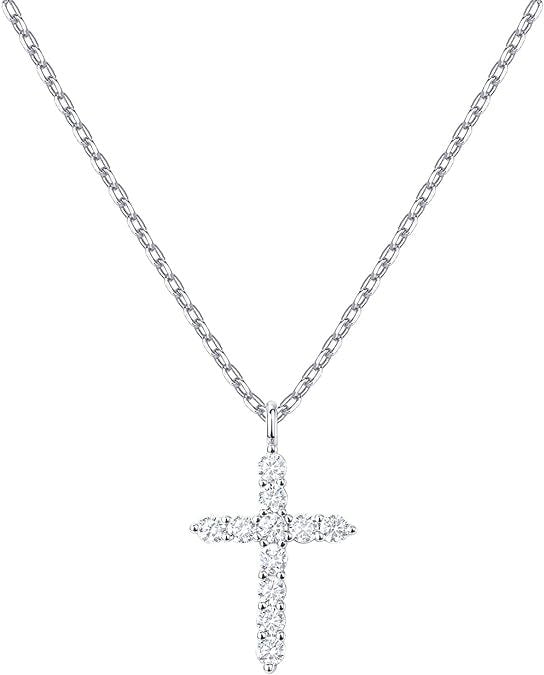Wholesale 925 Sterling Silver Diamond Cross Necklace Jewelry Women's Chain Silver