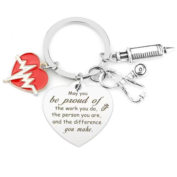 Wholesale May You Be Syringe Stethoscope Pendant Nurse Doctor Holiday Gift Stainless Steel Keychain JDC-KC-Mingl006