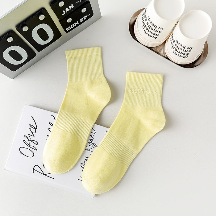 Wholesale Candy Color 3D Word Rubber Label Printing Cotton Socks JDC-SK-JiaY011