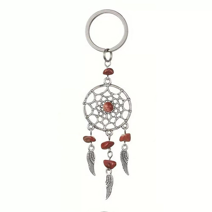 Wholesale Bohemian Dreamcatcher Keychain with Aventurine Crystal Feather Tassel Charm