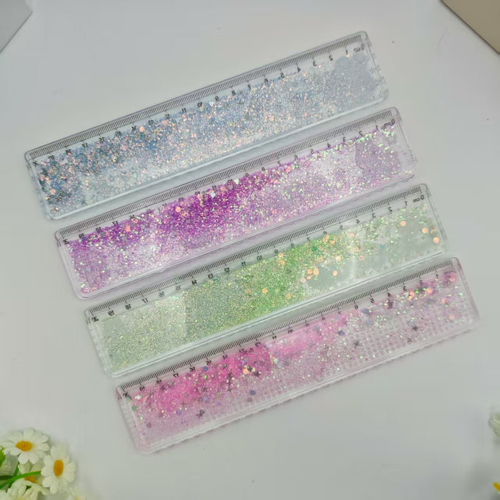 Wholesale Cartoon Quicksand Ruler Gold Powder Decompression Glitter Ruler Set