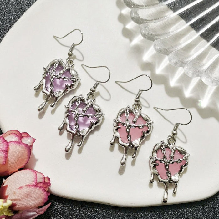 Wholesale Lava Love Heart Blood Alloy Earrings JDC-ES-JunJie003