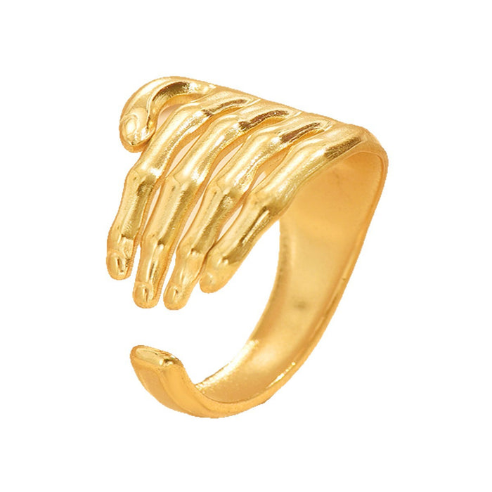 Wholesale Personalized punk quirky hand design, open stainless steel ring, oil pressure vacuum plating