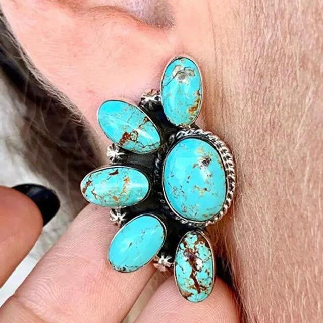 Wholesale Bohemian Geometric Turquoise Stud Earrings Party Fashion Accessory