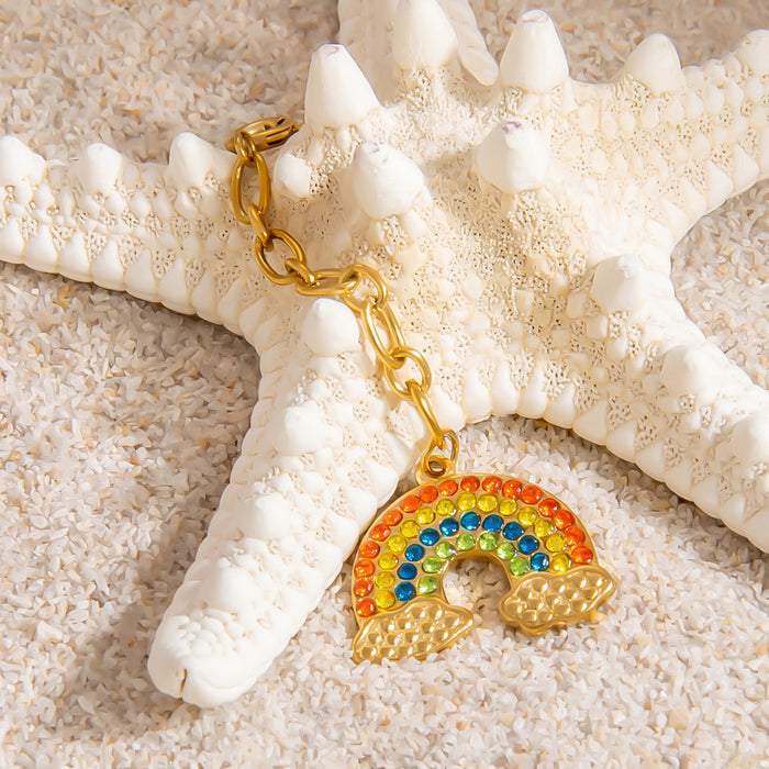 Wholesale Stainless steel bikini buckle ocean style shell rainbow oil drop pendant swimsuit pendant