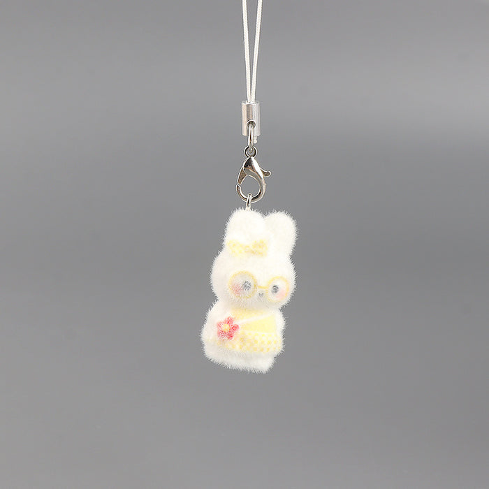 Wholesale Resin flocked  little bunny keychain car key ring pendant