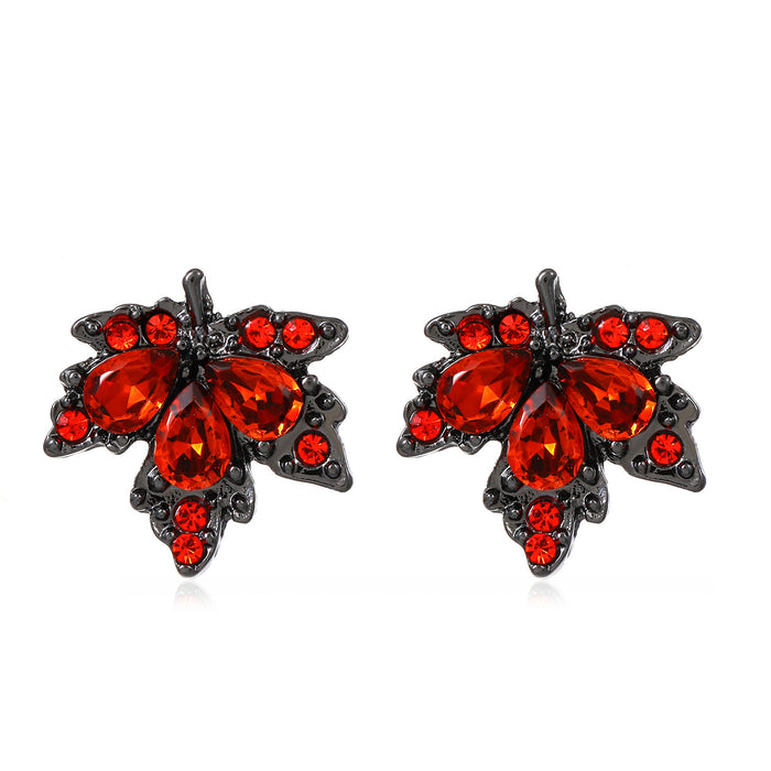 Wholesale Retro niche full diamond maple leaf earrings, elegant and luxurious earrings, earrings and accessories