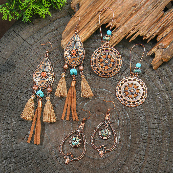 Wholesale 2pcs Vintage Bohemian Hand-made Tassel Earrings