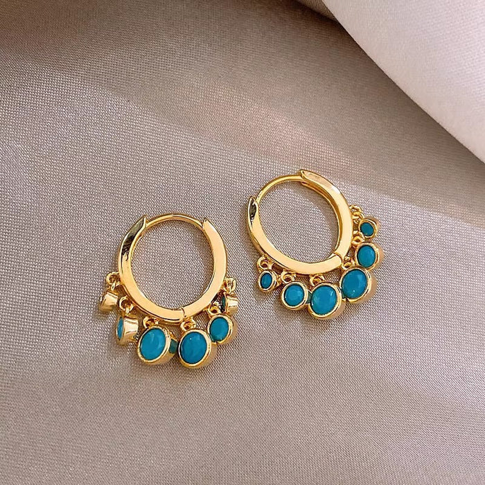 Wholesale Genuine gold electroplated artificial stone blue inlaid diamond tassel earrings with personalized earrings, simple, fashionable and versatile commuting earrings