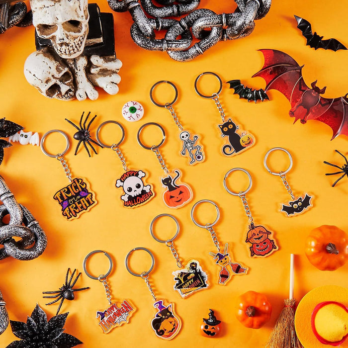 Wholesale Acrylic Keychain Skeleton Ghost Pumpkin Bat Cat Design MOQ≥2