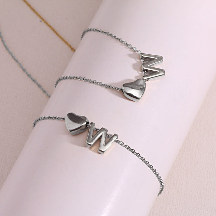 Wholesale Clavicle chain jewelry accessory 26 letter heart pendant titanium steel necklace