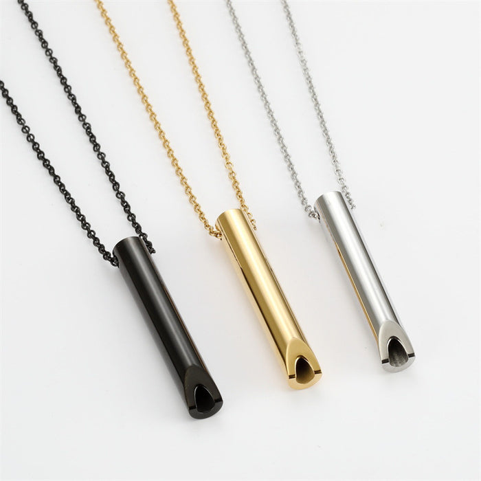 Wholesale Stainless Steel Titanium SSteel Whistle Meditation Mindfulness Breathing Decompression Anxiety Yoga Stainless Steel Pendant Necklace