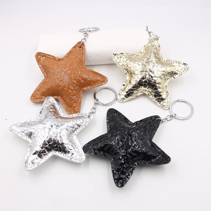 Wholesale Large Pleated Leather Five-Pointed Star Keychain Lanyard with Pendant Accessories