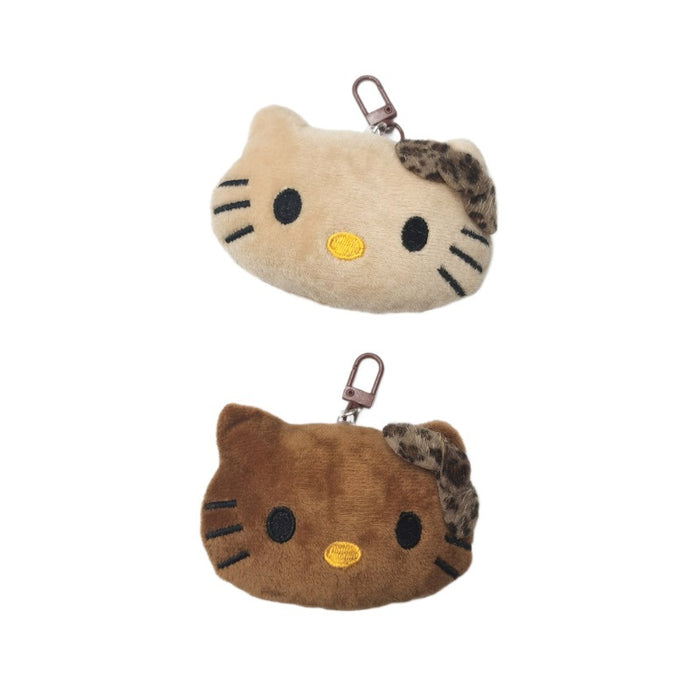 Wholesale Cute Leopard Print Cat Squeaks Pendant Black Leather Plush Brooch Brown Cat Keychain Bag Decoration Accessories