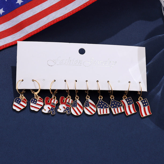 Wholesale Patriotic Drop Pendant Earrings Red White Blue USA Flag Design