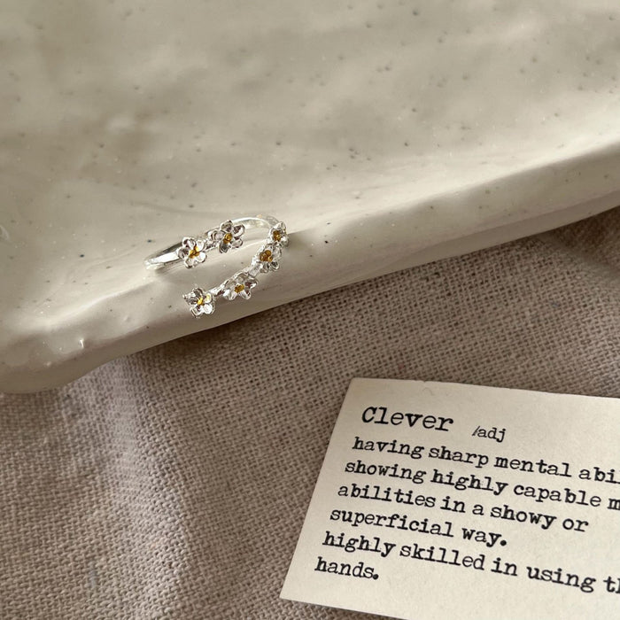 Wholesale Three dimensional flower ring silver retro exaggerated opening ring