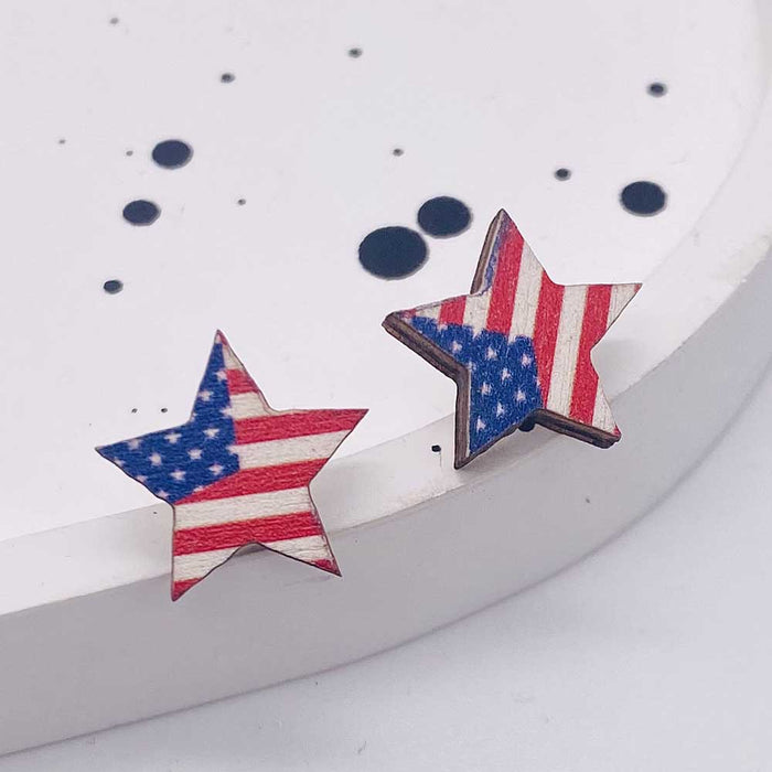 Wholesale United States Independence Day wooden star earrings JDC-ES-Susheng011