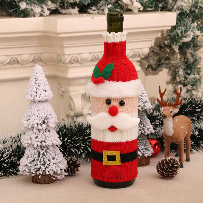 Wholesale Christmas Decorative Wine Bottle Set Knitted Wool Red Wine Set Christmas Restaurant Hotel Atmosphere Decoration