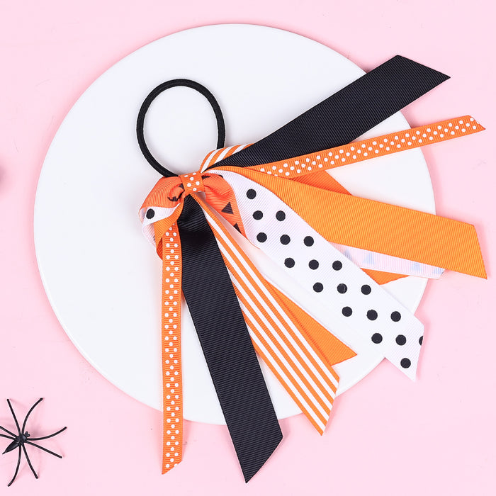 Wholesale Children' s Ribbon Hair Ring Girls  Color Split Hair Rope Pumpkin Pattern Rubber Band Hair Accessories