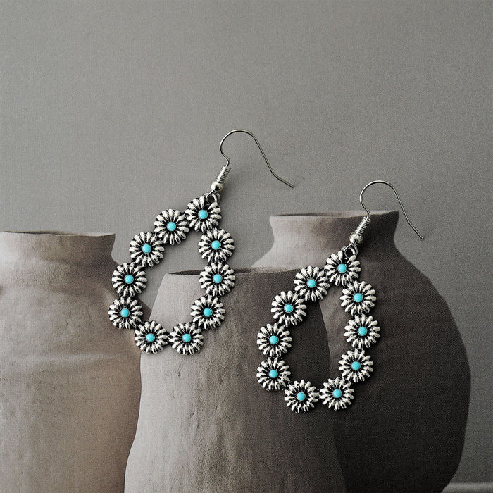 Wholesale Retro Turquoise Flower Drop-Shaped Earrings