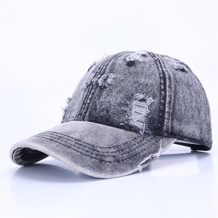 Wholesale Hat washed and worn, white solid color light plate denim baseball cap, outdoor sports men's sun hat, duckbill cap