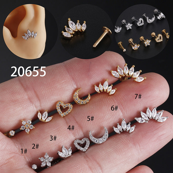 Wholesale Stainless Steel Zircon Love Moon Star Ear Nail