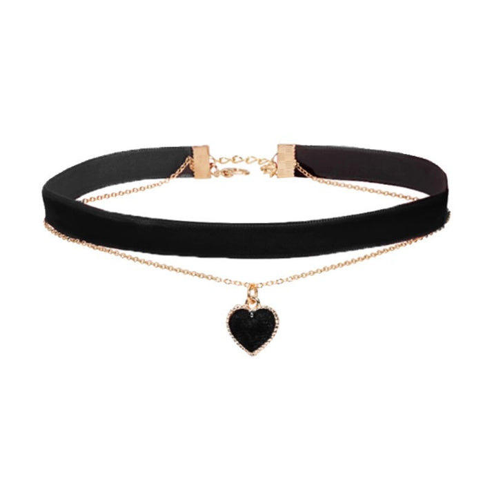 Wholesale Black velvet heart collar with collarbone chain, high-end necklace, necklace, Harajuku neck accessory