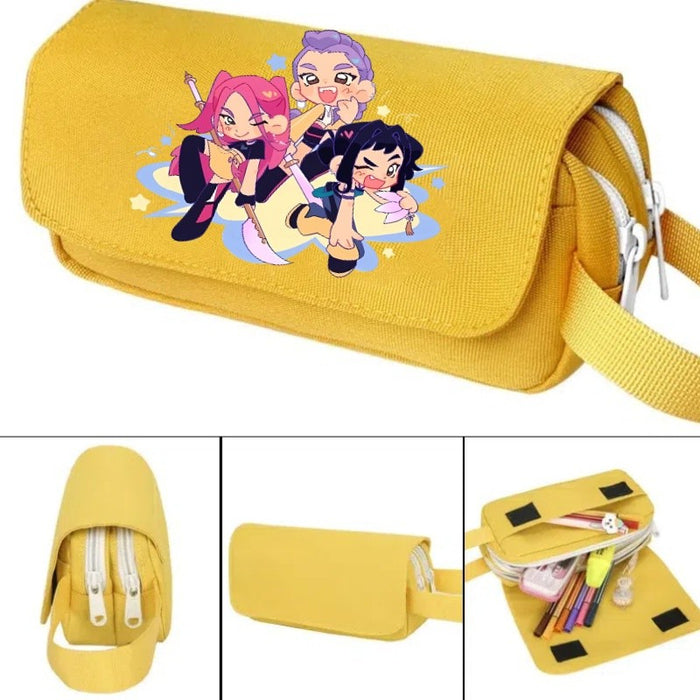 Wholesale Cartoon printed large capacity double-layer hand-held pencil case student stationery bag