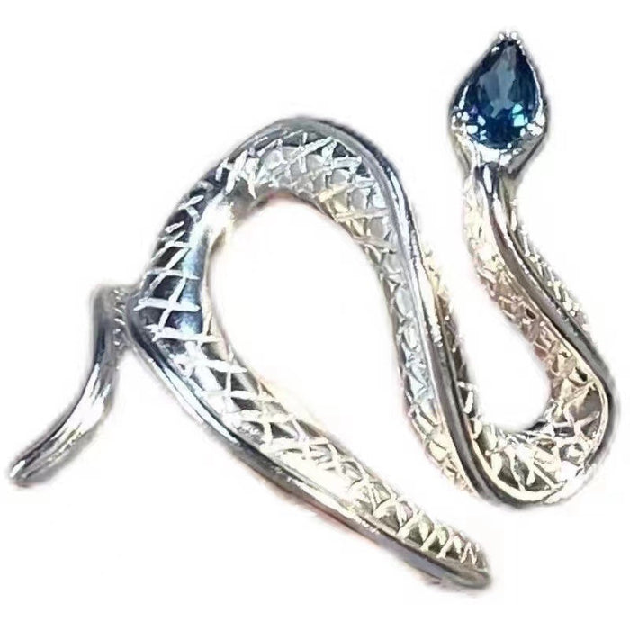 Wholesale Zinc alloy sea blue topaz snake shaped open ring