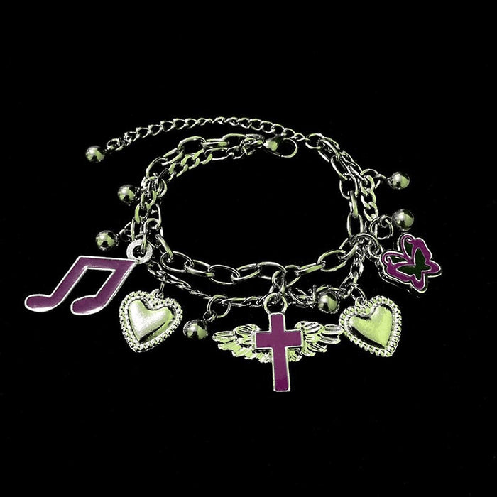 Wholesale Millennial Hottie Y2K Note Butterfly Love Cross Titanium Steel Rock Harajuku Style Bracelet JDC-BT-jinmiao002