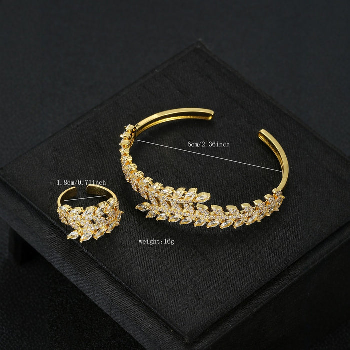 Wholesale Zircon Bracelet Ring Set Women' s Open Bracelet Bracelet Leaf Bracelet Daily Wear