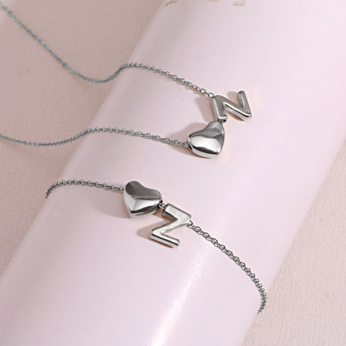 Wholesale Clavicle chain jewelry accessory 26 letter heart pendant titanium steel necklace