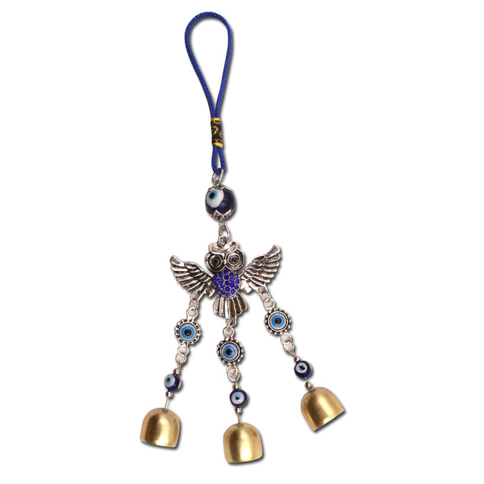 Wholesale Alloy Flying Owl Blue Diamond Copper Bell Eye Car Pendant
