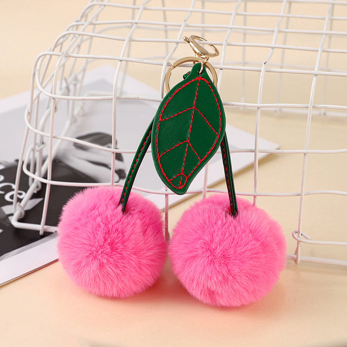Wholesale Fashion Red Plush Cherry Keychain Pendant Pom-Pom Bag Charm Decorative Accessory