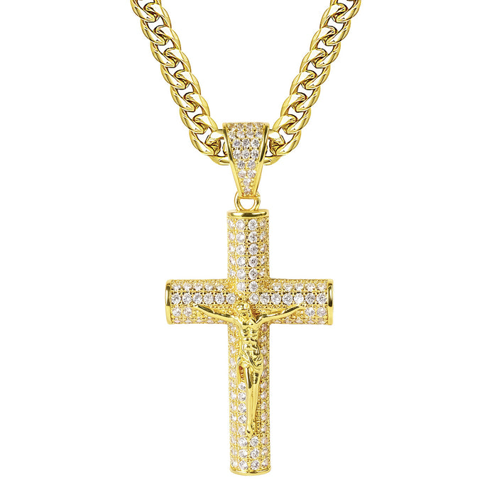 Wholesale Diamond-encrusted cross full diamond gold-plated pendant necklaces