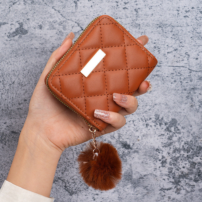 Wholesale Urban simple style coin purse card bag rhombus fur ball mini bag women' s bag