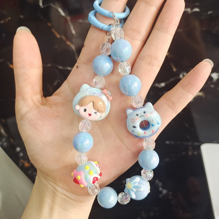 Wholesale Cartoon Cute Beaded Mobile Phone Chain Fashion Keychain Bow Bag Pendant