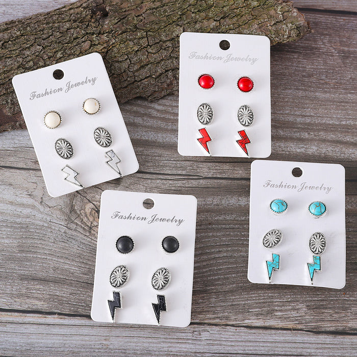 Wholesale Personalized Western style lightning turquoise inlaid pumpkin flower earrings ethnic style Bohemian simple earrings