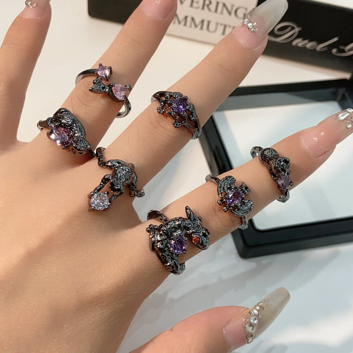 Wholesale Personalized Purple Diamond, Purple Zircon, Butterfly Open Ring, Stacked, Unique Design, High End Accessory Ring