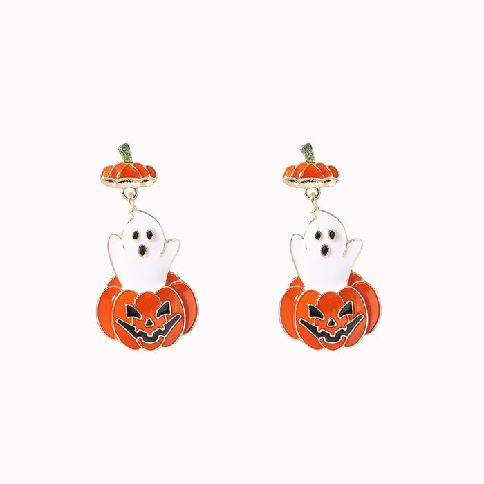 Wholesale Halloween Zinc Alloy Oil Drop Cartoon Ghost Pumpkin Earrings JDC-ES-YueLi018