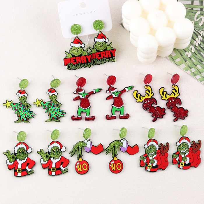Wholesale Christmas Niche Green Hat Monster Acrylic Earrings