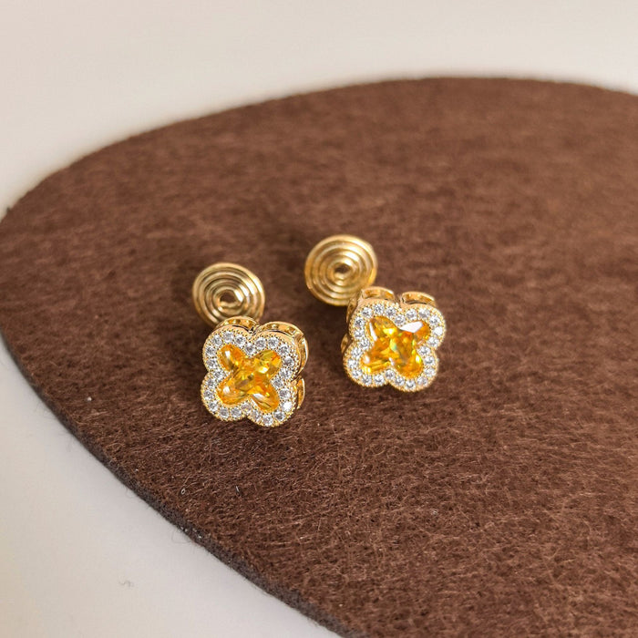 Wholesale Copper Inlaid Zircon Four-leaf Clover Ear Clip JDC-ES-HanJie002