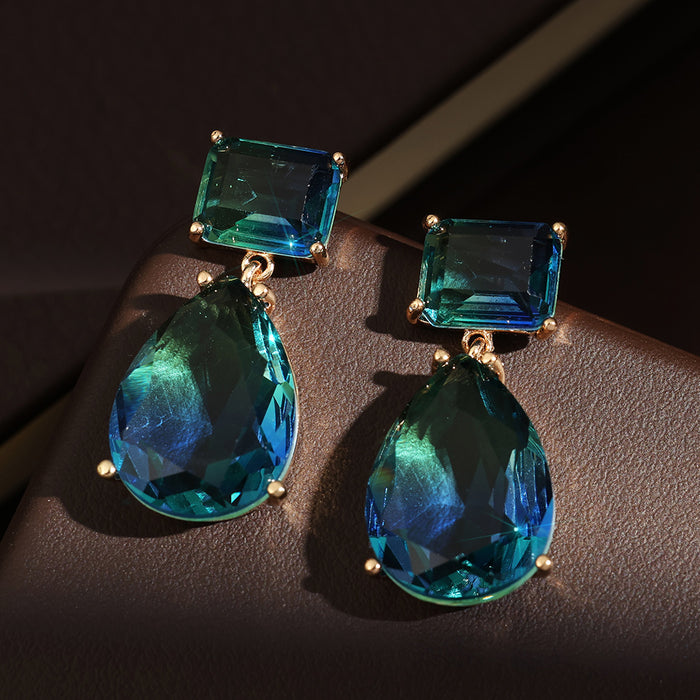 Wholesale Synthetic Paraiba Sapphire Earrings with Simple Square Geometry Zircon Earrings