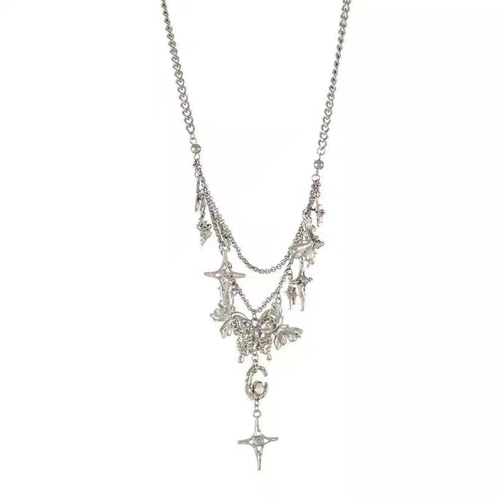 Wholesale Tassel Butterfly Four Pointed Star Necklace Personalized Moon Alloy Necklace JDC-NE-NiQ007