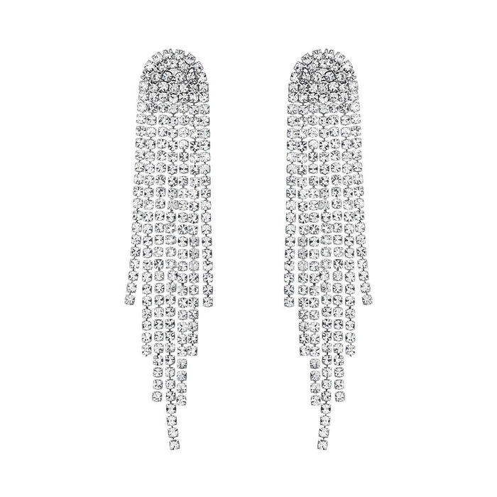 Wholesale Jewelry Bride Super Flash Exaggerated Earrings Geometric Diamond Rhinestone Long Tassel Women's Banquet Earrings