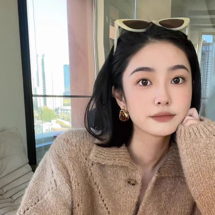 Wholesale Earrings, amber coffee colored earrings, retro niche earrings, light luxury, high-end feeling, autumn and winter