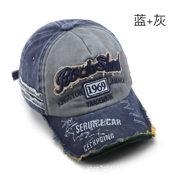 Wholesale Vintage Washed Distressed Letter Embroidered Ripped Baseball Cap