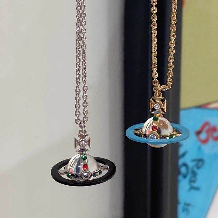 Wholesale Oil-sprayed 3D Saturn Necklace Choker Necklace